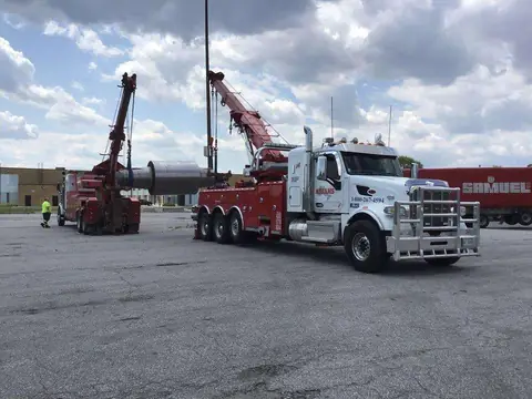 Abrams 50-ton heavy wrecker with rotator boom extended